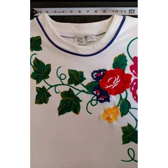 Shirt XL New Womens Kristin Paige Pullover Style White With Flowers - Picture 4 of 6